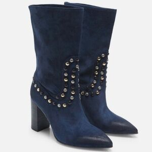 Free People Dakota Slouch Blue Suede Studded Boots Size 9.5